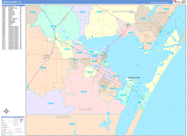 Corpus Christi City Digital Map Color Cast Style